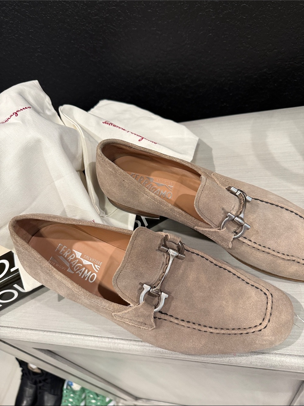 Salvatore Ferragamo Taupe Suede Bit-Trim Loafers. Price is Firm - Picture 2 of 9